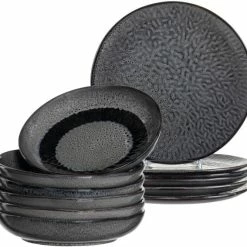 Auslauf ⌛ Besorgen 🤩 Leonardo Tellerset MATERA 12-teilig Anthrazit Keramik 💯 🌟